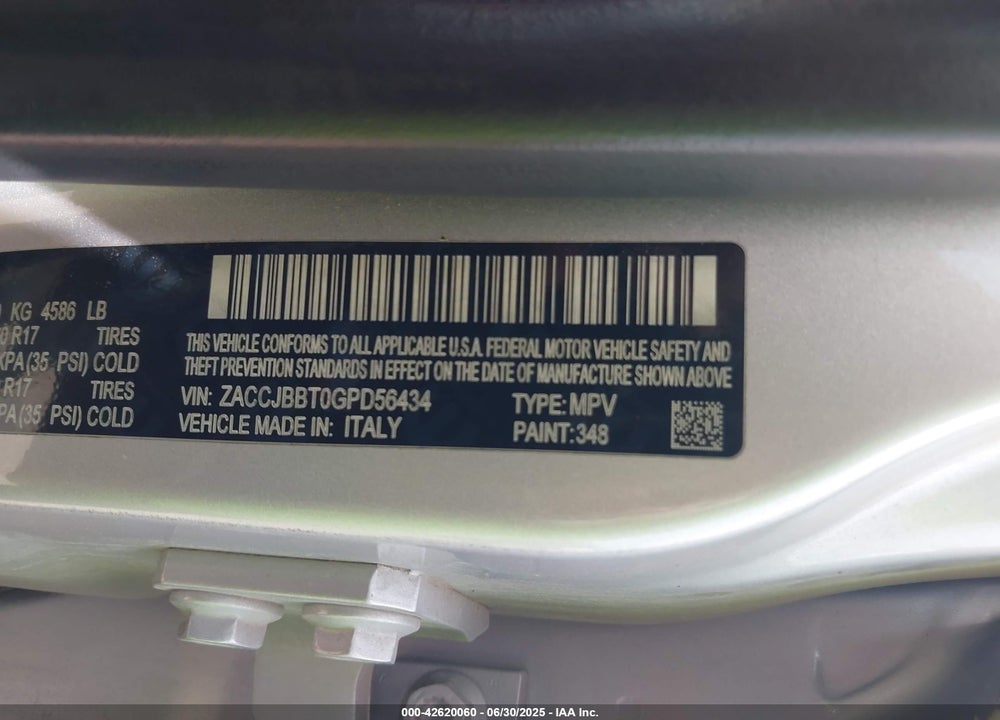 2016 JEEP RENEGADE VIN: ZACCJBBT0GPD56434