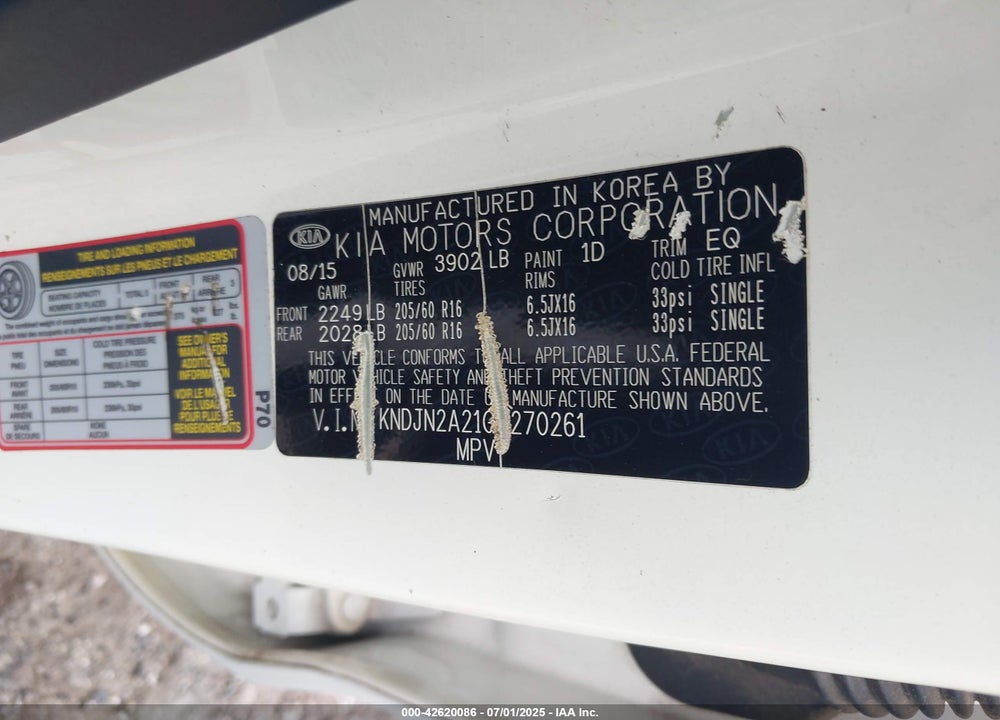 2016 KIA SOUL VIN: KNDJN2A21G7270261