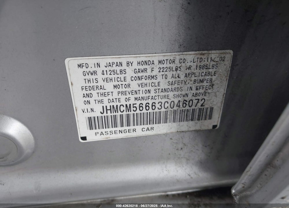 2003 HONDA ACCORD 2.4 EX VIN: JHMCM56663C046072