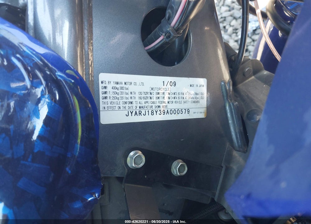 2009 YAMAHA FZ6 R/C VIN: JYARJ18Y39A000579