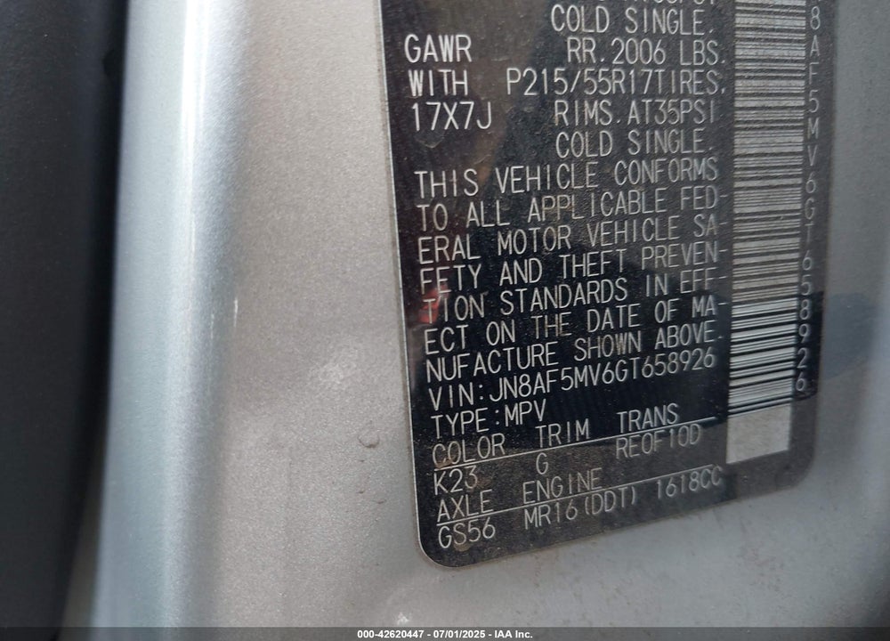 2016 NISSAN JUKE VIN: JN8AF5MV6GT658926