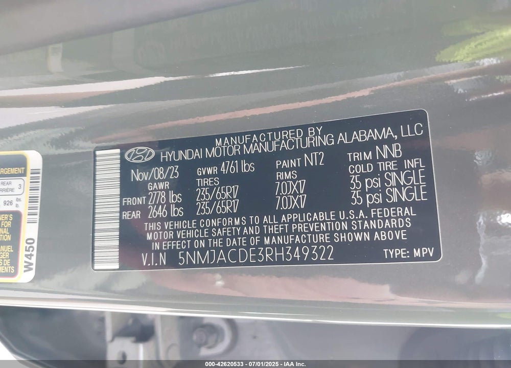 2024 HYUNDAI TUCSON SE VIN: 5NMJACDE3RH349322