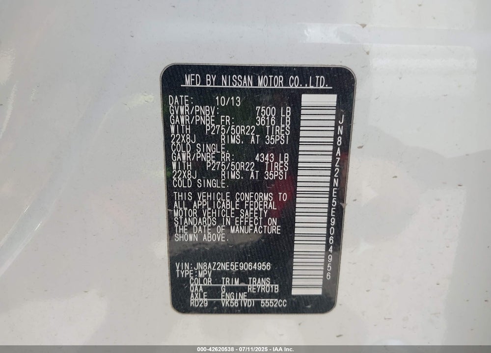 2014 INFINITI QX80 VIN: JN8AZ2NE5E9064956