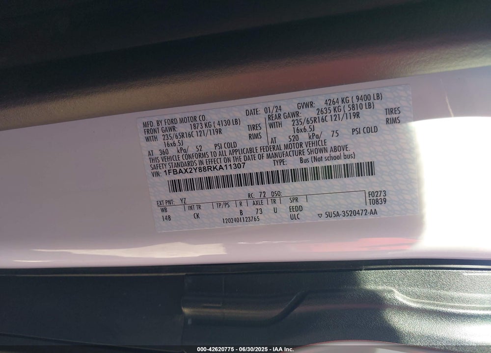 2024 FORD TRANSIT-350 PASSENGER VAN XLT VIN: 1FBAX2Y88RKA11307
