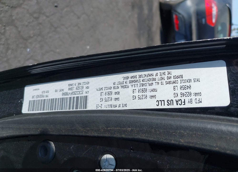 2015 DODGE CHALLENGER VIN: 2C3CDZBG0FH788948