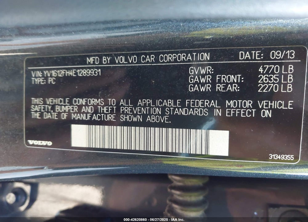 2014 VOLVO S60 T5 VIN: YV1612FH4E1289931
