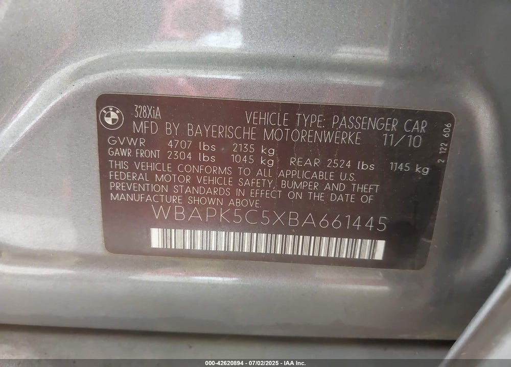 2011 BMW 328I XDRIVE VIN: WBAPK5C5XBA661445