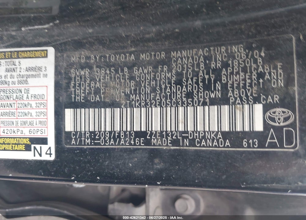 2005 TOYOTA MATRIX VIN: 2T1KR32E05C335071
