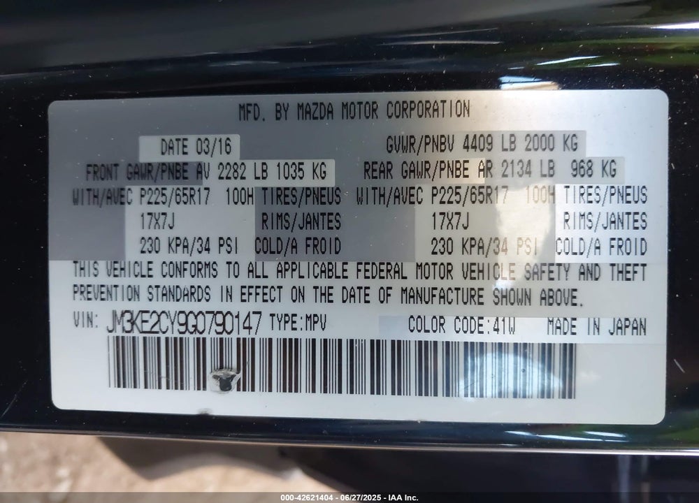 2016 MAZDA CX-5 VIN: JM3KE2CY9G0790147