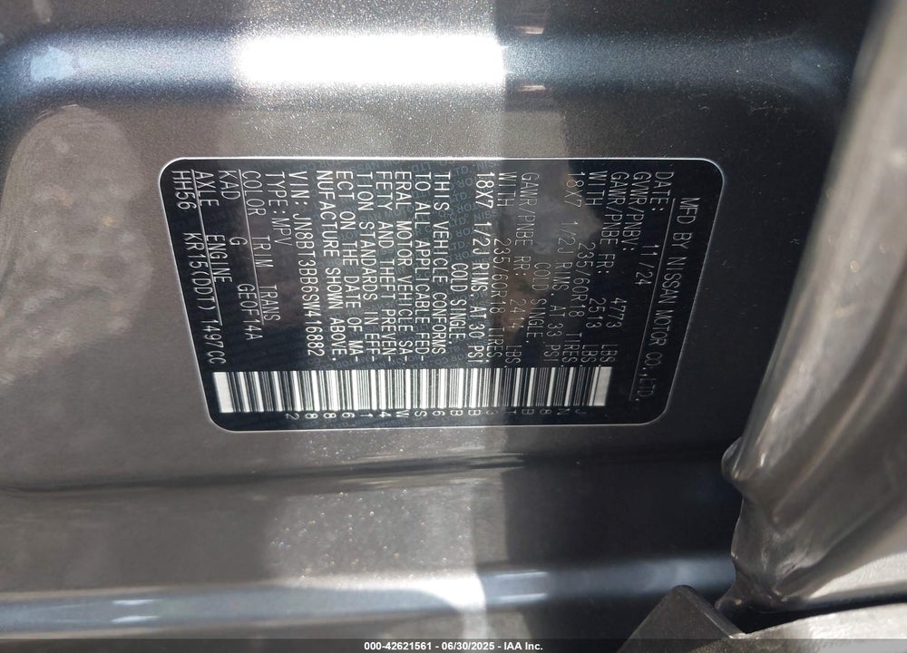 2025 NISSAN ROGUE VIN: JN8BT3BB6SW416882