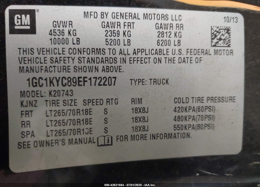 2014 CHEVROLET SILVERADO 2500HD VIN: 1GC1KYC89EF172207