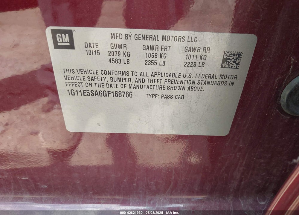 2016 CHEVROLET MALIBU LIMITED VIN: 1G11E5SA6GF168766