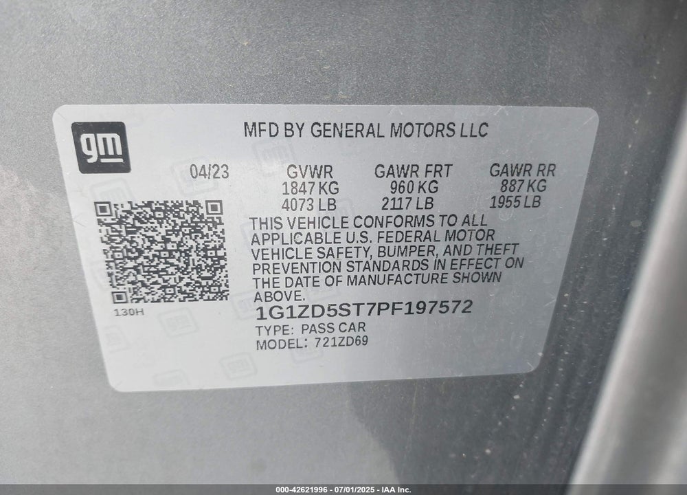 2023 CHEVROLET MALIBU VIN: 1G1ZD5ST7PF197572