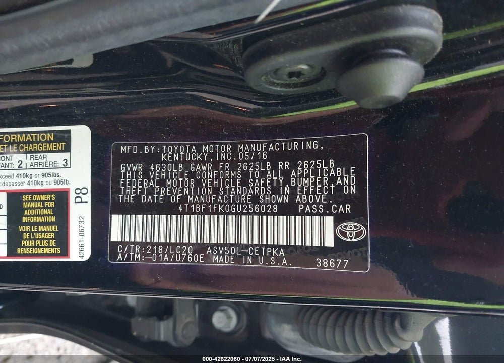 2016 TOYOTA CAMRY XSE VIN: 4T1BF1FK0GU256028