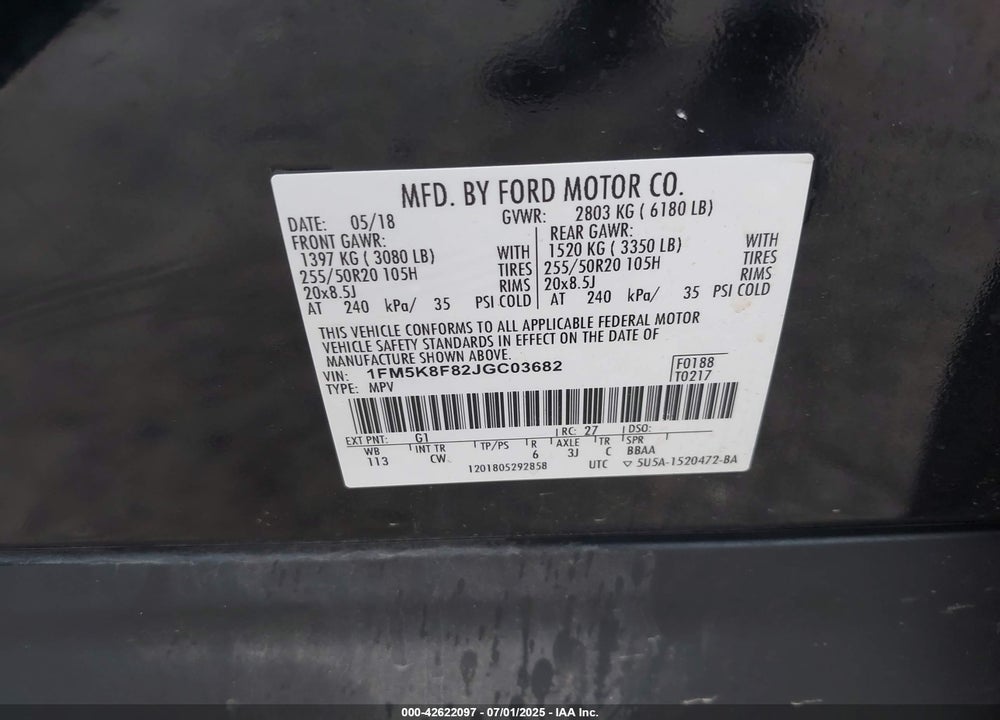 2018 FORD EXPLORER VIN: 1FM5K8F82JGC03682