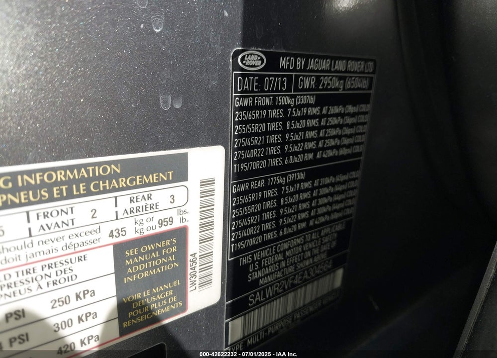 2014 LAND ROVER RANGE ROVER SPORT VIN: SALWR2VF4EA304564