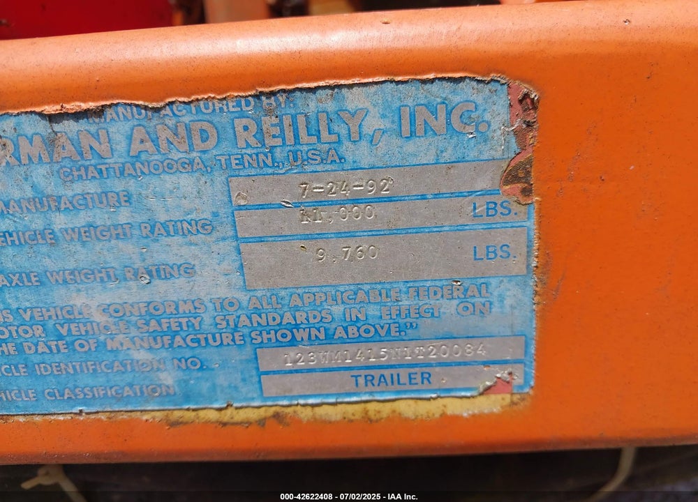 2000 MISCELLANEOUS SHERMAN REILEY TRAILER VIN: 123WM1415NTT20084