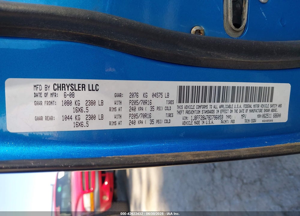 2008 JEEP PATRIOT SPORT VIN: 1J8FF28W78D796059