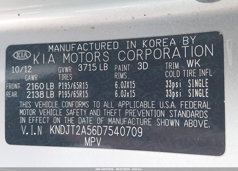 2013 KIA SOUL VIN: KNDJT2A56D7540709
