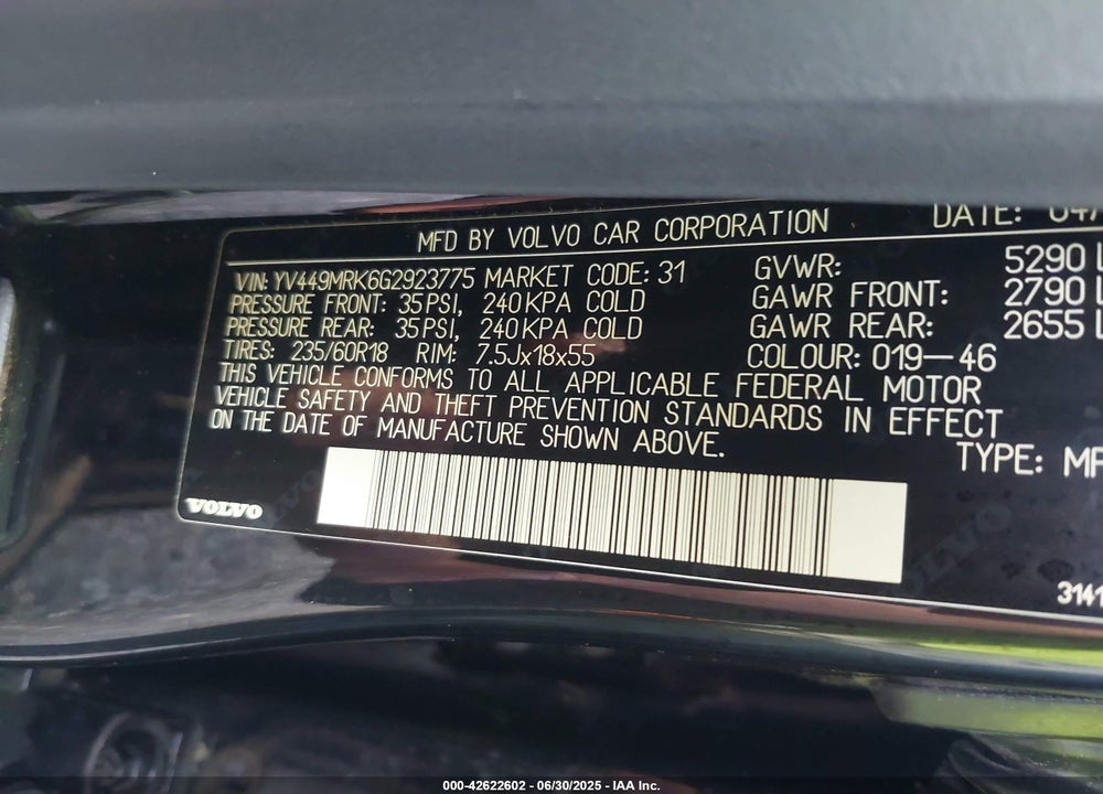 2016 VOLVO XC60 VIN: YV449MRK6G2923775
