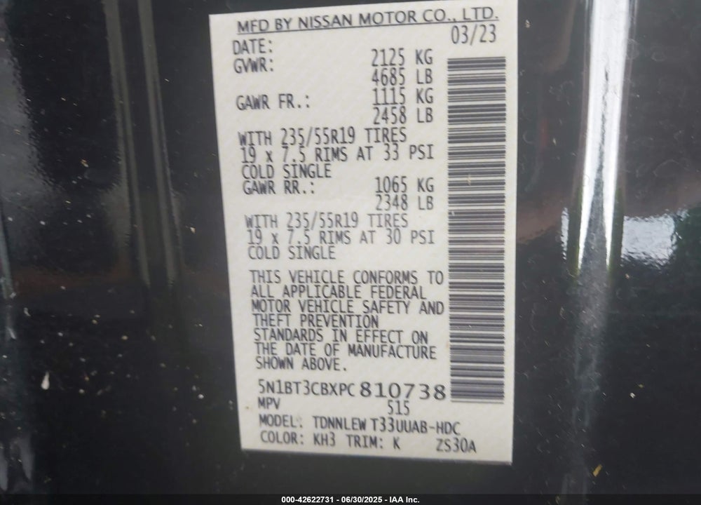 2023 NISSAN ROGUE VIN: 5N1BT3CBXPC810738