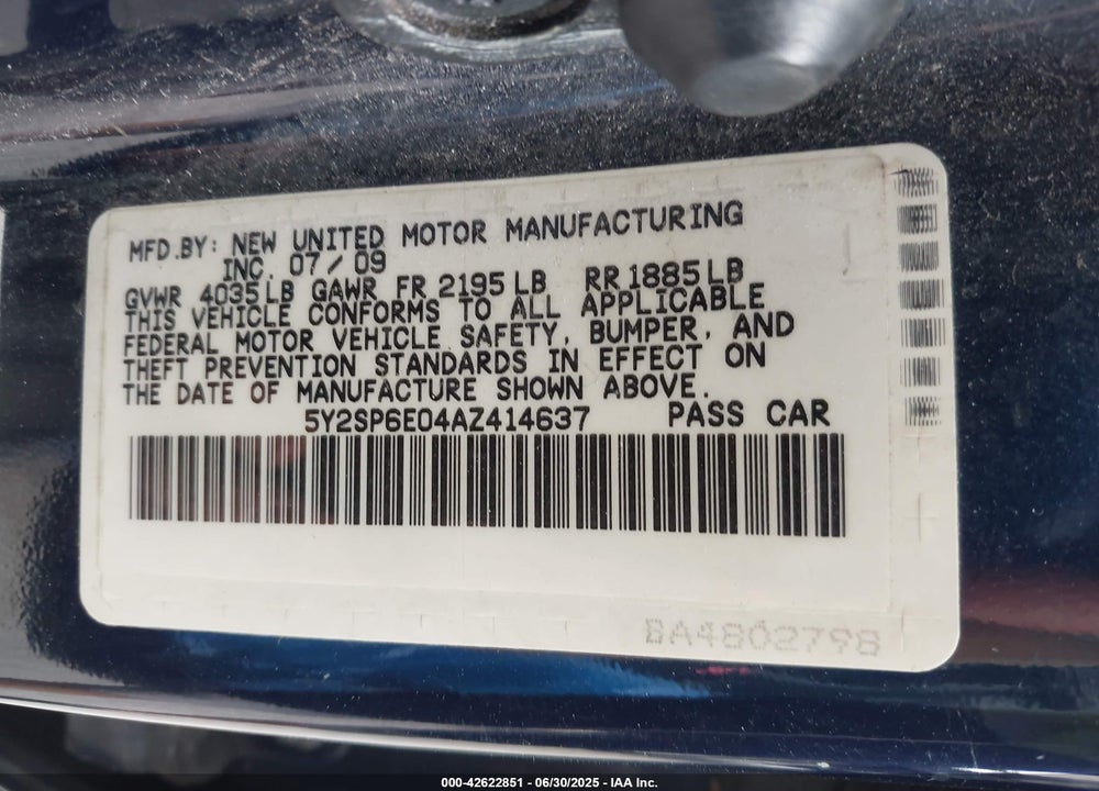 2010 PONTIAC VIBE VIN: 5Y2SP6E04AZ414637