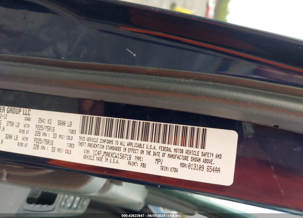 2012 JEEP LIBERTY VIN: 1C4PJMAKXCW150718