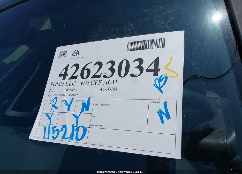 2013 HONDA ACCORD VIN: 1HGCT1B83DA003182