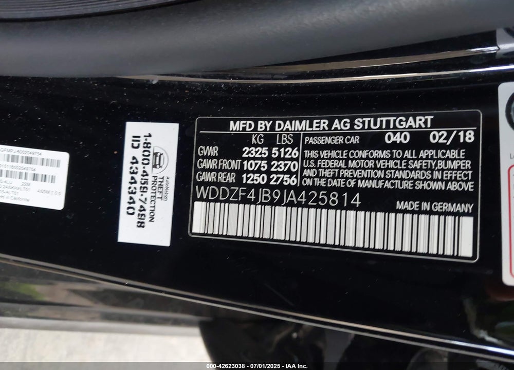 2018 MERCEDES-BENZ E-CLASS VIN: WDDZF4JB9JA425814