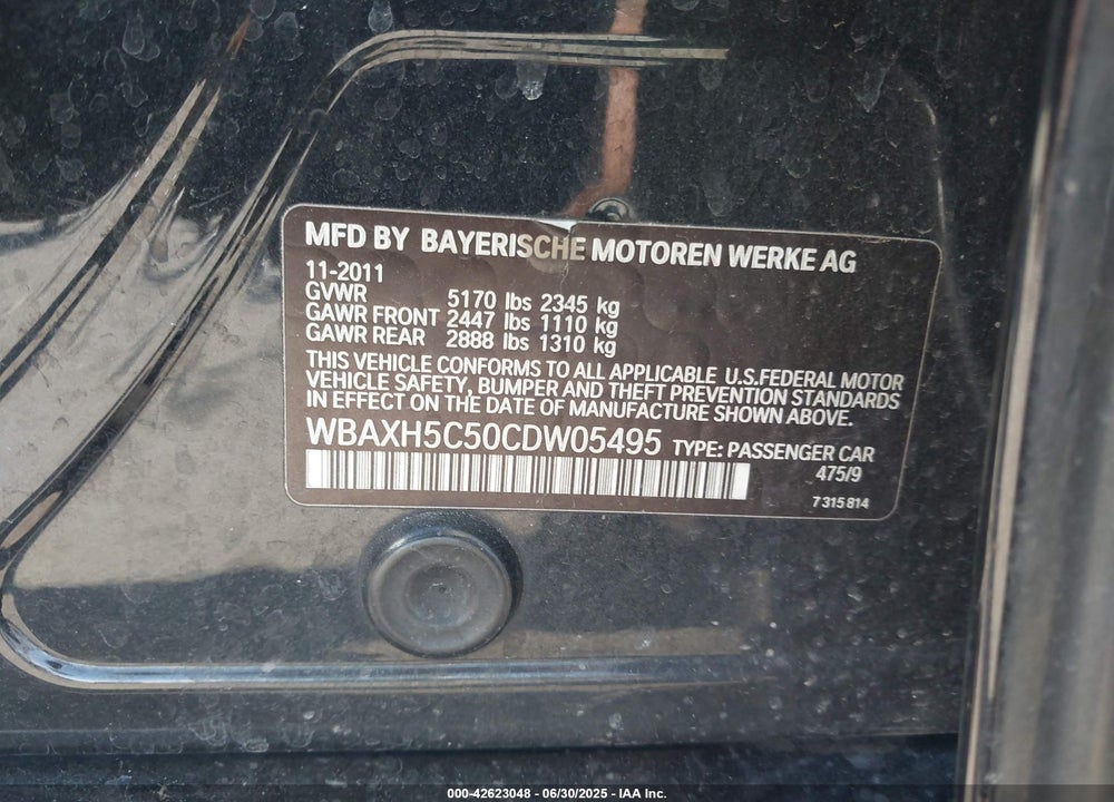 2012 BMW 528I XDRIVE VIN: WBAXH5C50CDW05495