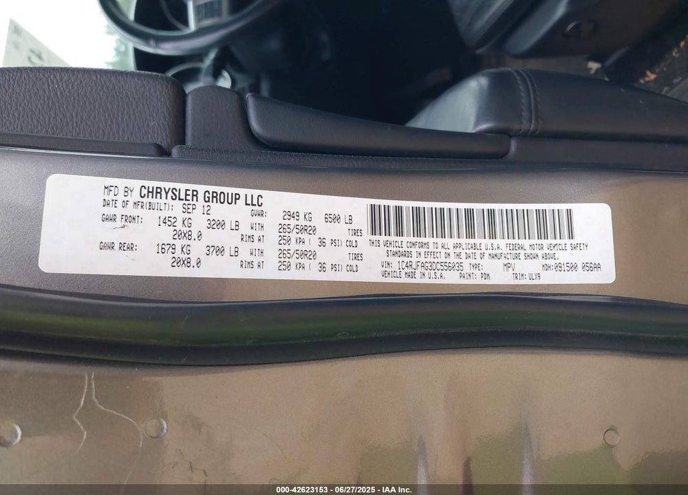 2013 JEEP GRAND CHEROKEE LAREDO VIN: 1C4RJFAG3DC556035