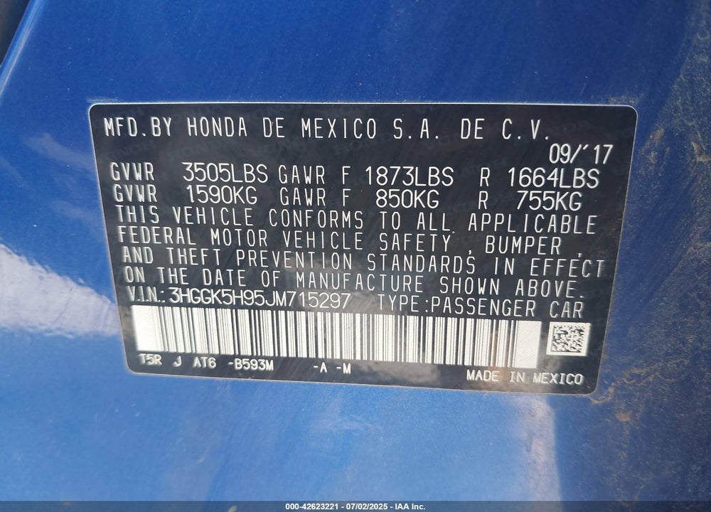 2018 HONDA FIT VIN: 3HGGK5H95JM715297
