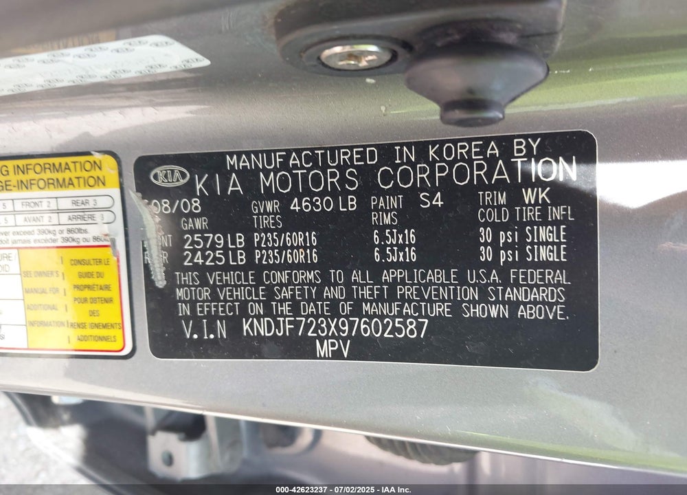 2009 KIA SPORTAGE VIN: KNDJF723X97602587