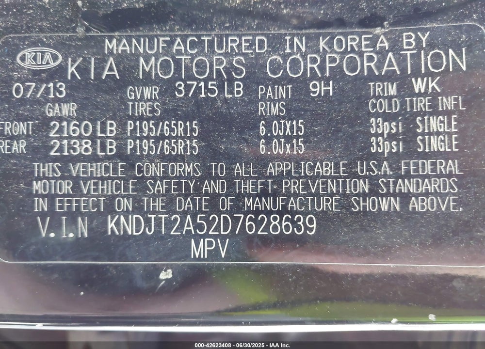 2013 KIA SOUL VIN: KNDJT2A52D7628639