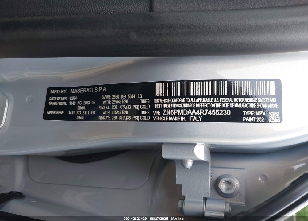 2024 MASERATI GRECALE GT VIN: ZN6PMDAA4R7455230