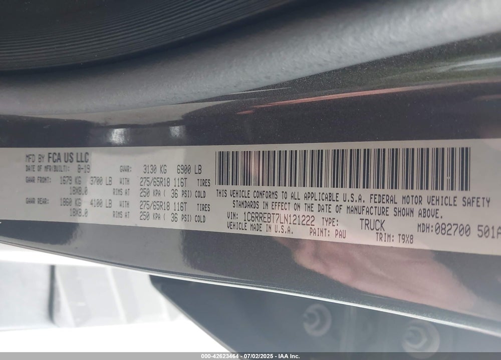 2020 RAM 1500 VIN: 1C6RREBT7LN121222
