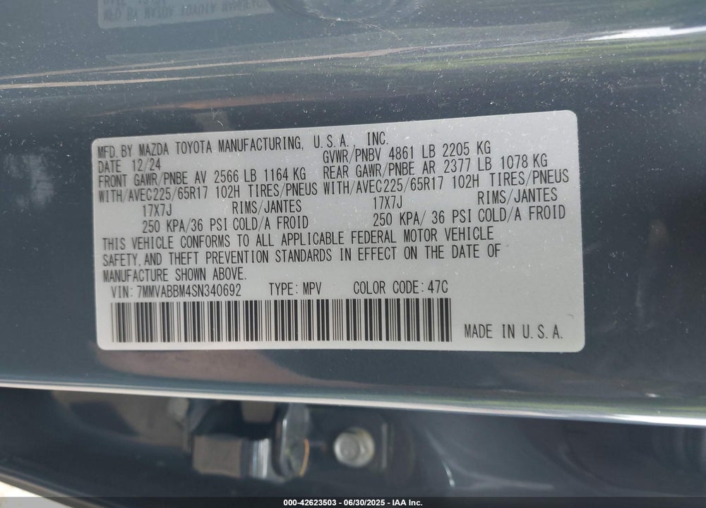 2025 MAZDA CX-50 2.5 S PREFERRED PACKAGE VIN: 7MMVABBM4SN340692