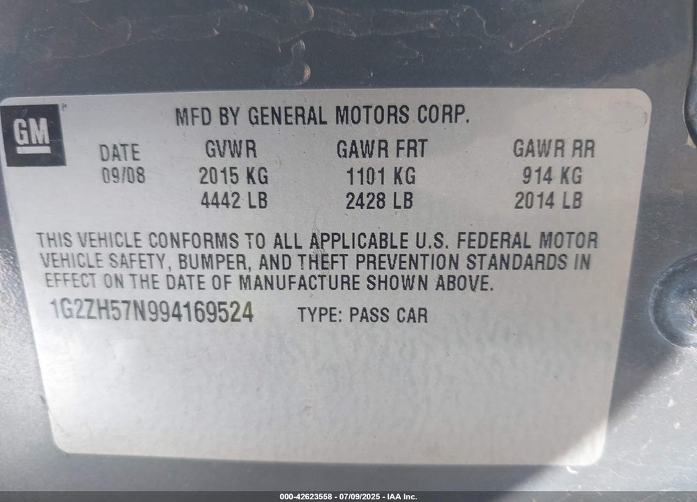 2009 PONTIAC G6 VIN: 1G2ZH57N994169524