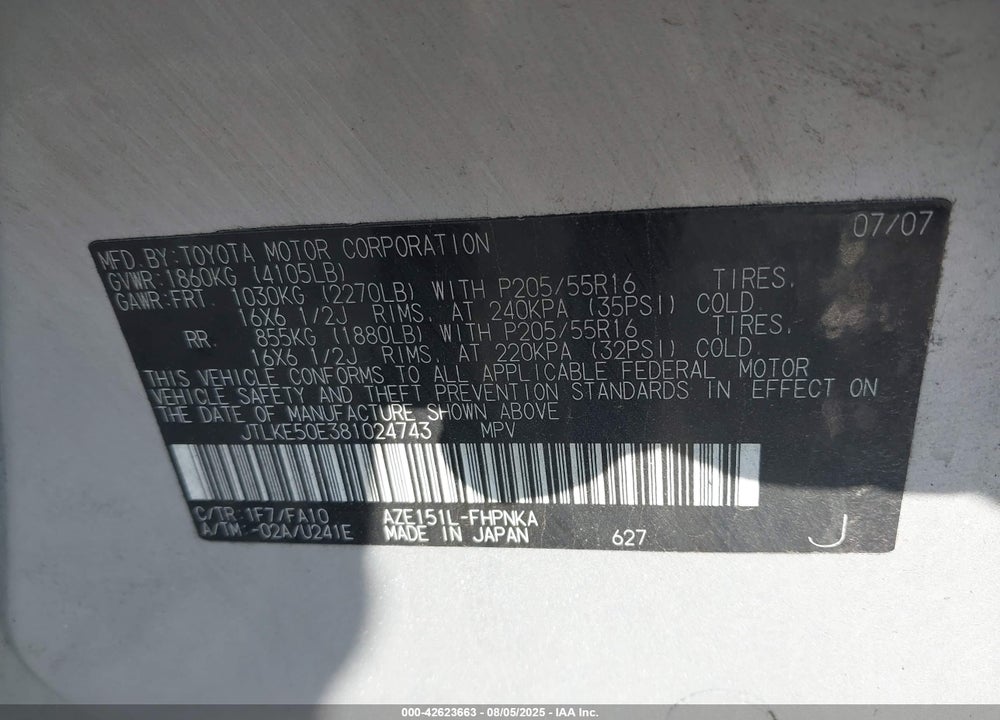 2008 SCION XB VIN: JTLKE50E381024743