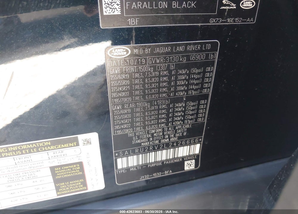 2020 LAND ROVER DISCOVERY VIN: SALRU2RV2L2426666