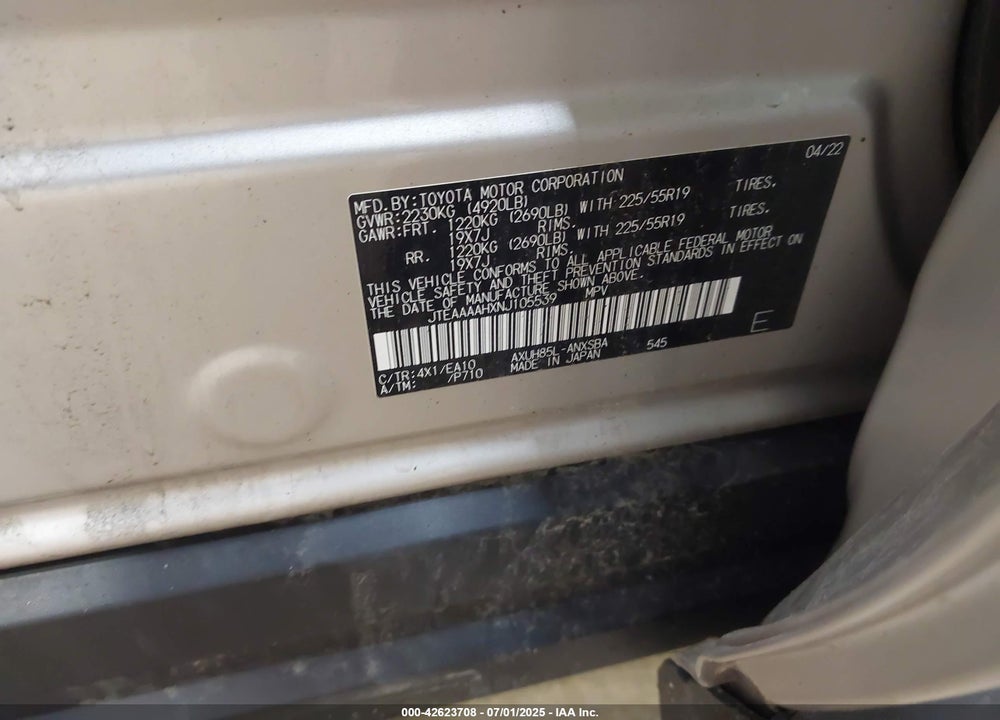 2022 TOYOTA VENZA LIMITED VIN: JTEAAAAHXNJ105539