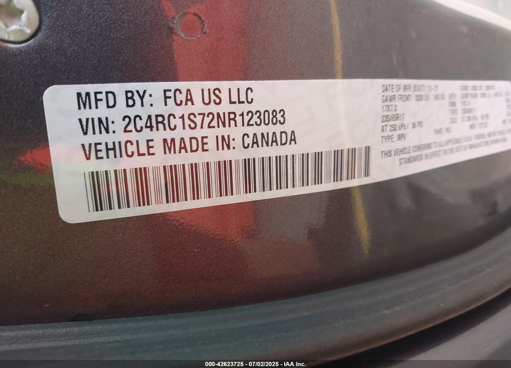 2022 CHRYSLER PACIFICA HYBRID LIMITED VIN: 2C4RC1S72NR123083