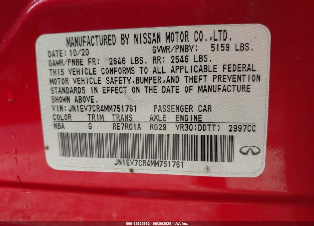 2021 INFINITI Q50 VIN: JN1EV7CR4MM751761
