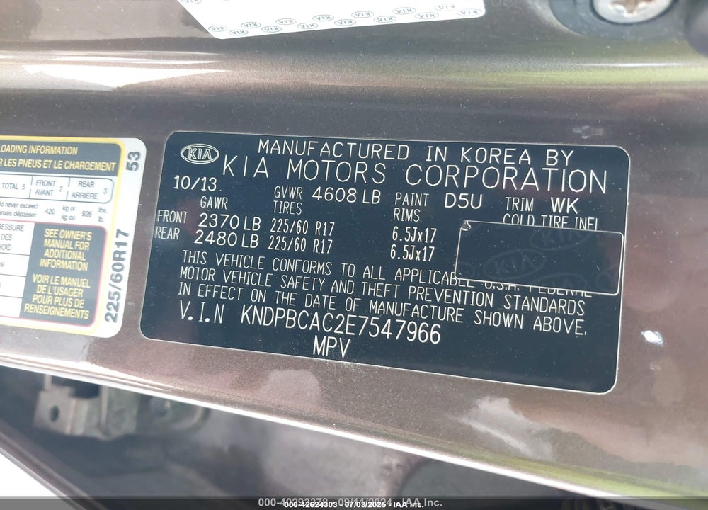 2014 KIA SPORTAGE VIN: KNDPBCAC2E7547966