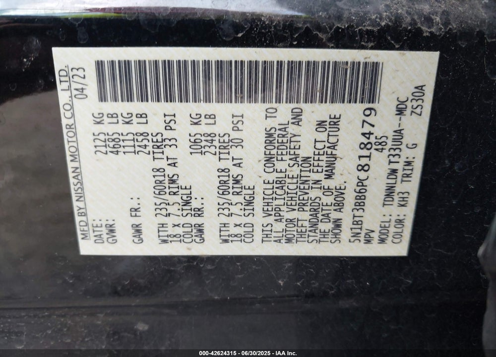 2023 NISSAN ROGUE VIN: 5N1BT3BB6PC818479