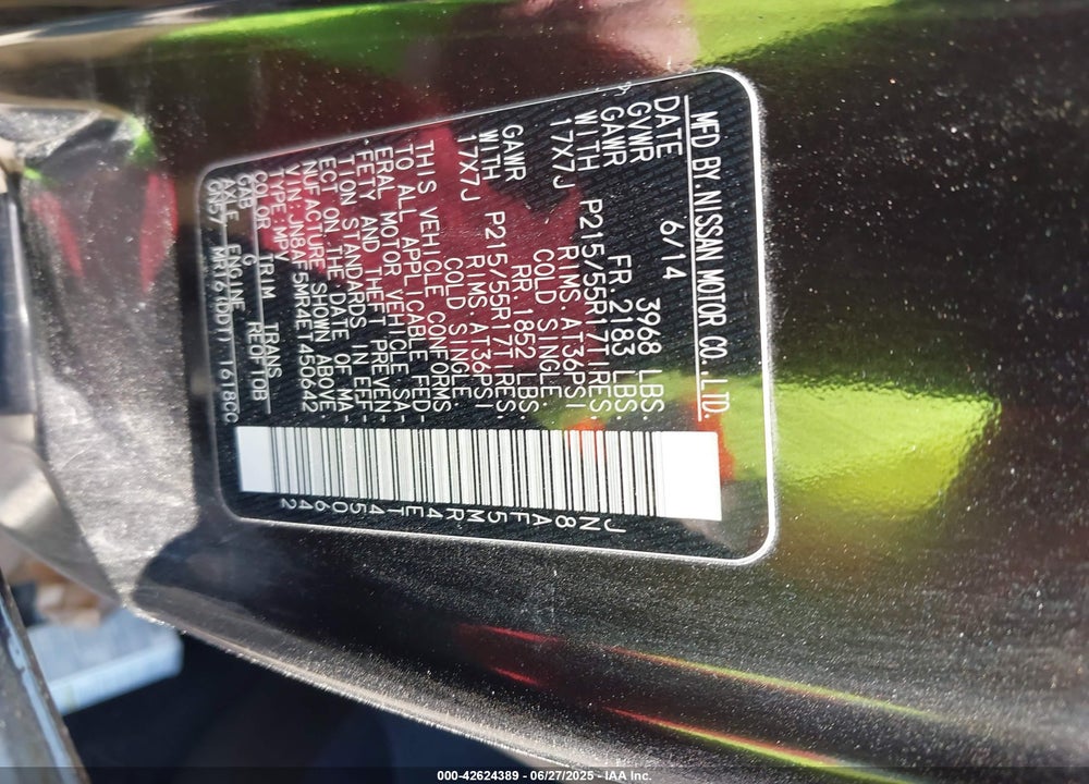 2014 NISSAN JUKE VIN: JN8AF5MR4ET450642