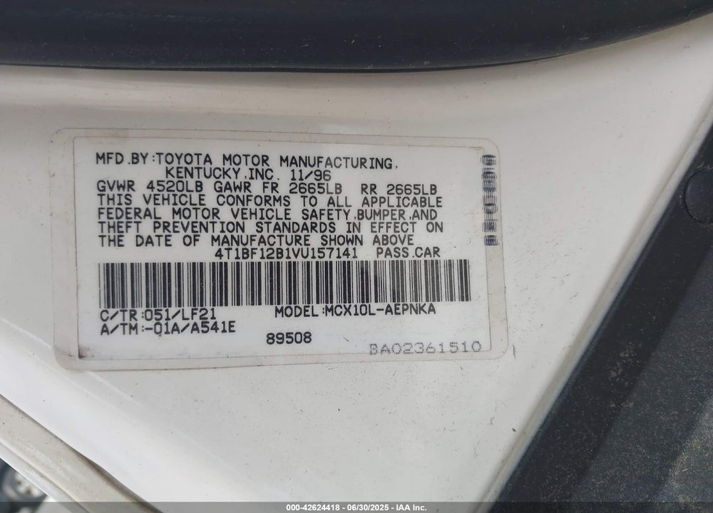 1997 TOYOTA AVALON XL VIN: 4T1BF12B1VU157141