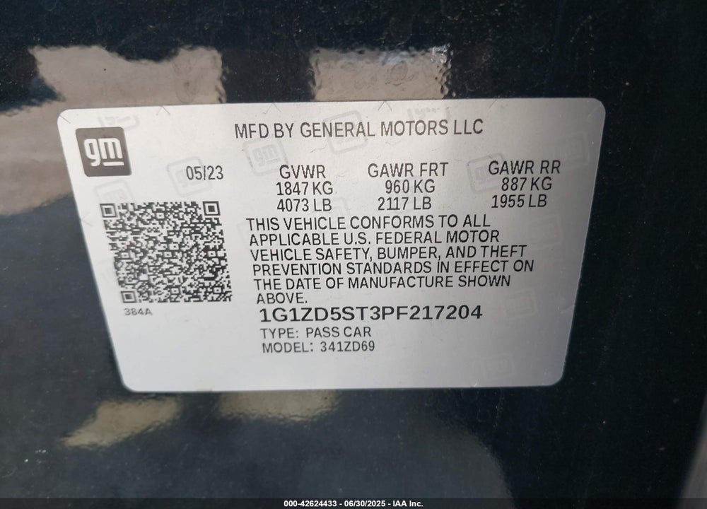2023 CHEVROLET MALIBU VIN: 1G1ZD5ST3PF217204