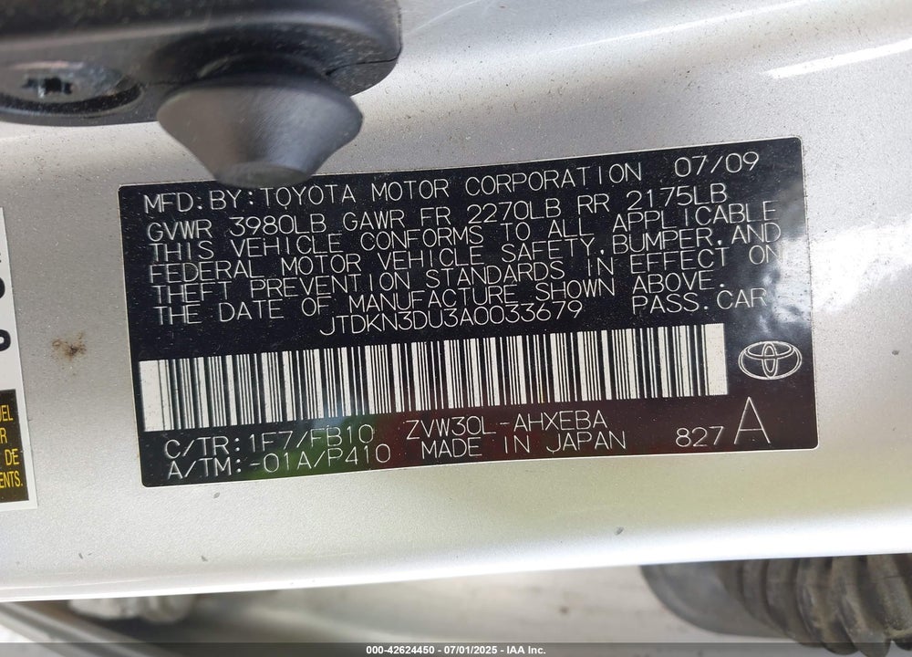 2010 TOYOTA PRIUS VIN: JTDKN3DU3A0033679