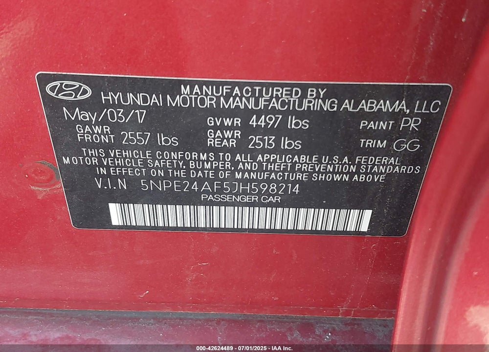 2018 HYUNDAI SONATA VIN: 5NPE24AF5JH598214